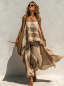 Women's Casual Flowy Striped Camisole With Extended Back And Harem Pants Set ZMZ2790E8SWL