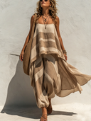 Women's Casual Flowy Striped Camisole With Extended Back And Harem Pants Set ZMZ2790E8SWL