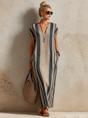 Women's Classic V-Neck Azure Stripe Maxi Sundress ZMZ2749E2SWL