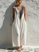 Women's Casual V-Neck Sleeveless Loose-Fit Cotton Jumpsuit ZMZ2799E1SWL