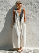 Women's Casual V-Neck Sleeveless Loose-Fit Cotton Jumpsuit ZMZ2799E1SWL