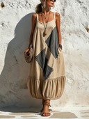 Women's Casual Color-Block Geo Spaghetti Strap Loose Balloon Maxi Dress ZMZ2700E0SWL