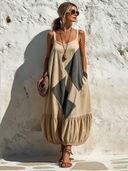 Women's Casual Color-Block Geo Spaghetti Strap Loose Balloon Maxi Dress ZMZ2700E0SWL