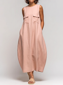 Women's Premium Minimalist Cotton-Linen  — Round Neck, Sleeveless, Loose-Fit Maxi Dress ZMZ2709E6ZYY
