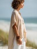 Women's Cotton-Linen Casual V-Neck Short-Sleeve Shirt ZMZ2712E4XT