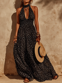 Women's Vacation-Style Chiffon Polka-Dot Halter Maxi Dress ZMZ2749E8XT