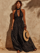 Women's Vacation-Style Chiffon Polka-Dot Halter Maxi Dress ZMZ2749E8XT