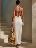 Women's Solid-Color Mesh Halter Vacation Maxi Dress ZMZ2702E3XT