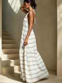 Women's Casual Vacation Striped Halter-Neck Backless Maxi Dress ZMZ2774E1XT