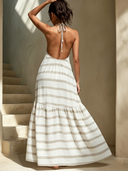 Women's Casual Vacation Striped Halter-Neck Backless Maxi Dress ZMZ2774E1XT