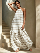 Women's Casual Vacation Striped Halter-Neck Backless Maxi Dress ZMZ2774E1XT