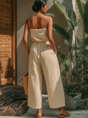 Women's Cotton Linen Camisole Solid Color Casual Vacation Jumpsuit ZMZ2724E6XT