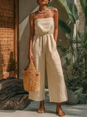 Women's Cotton Linen Camisole Solid Color Casual Vacation Jumpsuit ZMZ2724E6XT
