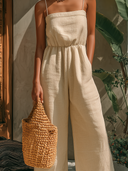 Women's Cotton Linen Camisole Solid Color Casual Vacation Jumpsuit ZMZ2724E6XT
