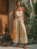 Women's Cotton Linen Camisole Solid Color Casual Vacation Jumpsuit ZMZ2724E6XT