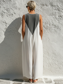 Women's Casual V-Neck Sleeveless Loose-Fit Cotton Jumpsuit ZMZ2799E1SWL