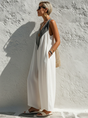 Women's Casual V-Neck Sleeveless Loose-Fit Cotton Jumpsuit ZMZ2799E1SWL