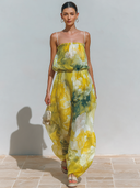 Women's Romantic Chiffon Floral Print Spaghetti Strap Jumpsuit ZMZ2716E9XT