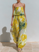 Women's Romantic Chiffon Floral Print Spaghetti Strap Jumpsuit ZMZ2716E9XT