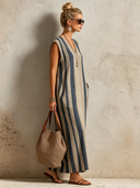 Women's Classic V-Neck Azure Stripe Maxi Sundress ZMZ2749E2SWL