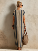 Women's Classic V-Neck Azure Stripe Maxi Sundress ZMZ2749E2SWL