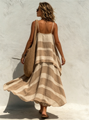 Women's Casual Flowy Striped Camisole With Extended Back And Harem Pants Set ZMZ2790E8SWL