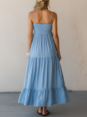Women's Casual Vacation-Style Blue & White Vertical-Striped Cotton With Embroidery And Spaghetti Straps Maxi Dress  ZMZ2769E0ZYY