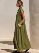 Women's Premium Minimalist Cotton-Linen — Stand Collar, Sleeveless, Loose Fit, Maxi Dress ZMZ2740E5ZYY