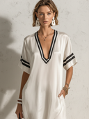 Women's Premium Minimalist Satin V-Neck Short-Sleeve Loose Maxi Dress ZMZ2741E5ZYY
