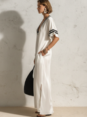 Women's Premium Minimalist Satin V-Neck Short-Sleeve Loose Maxi Dress ZMZ2741E5ZYY