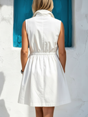 Women's Casual Sporty Style White Sleeveless Half-Zip Elastic Waist A-Line Dress ZMZ2762E1YZH