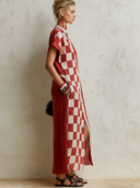 Women's Premium Vintage Cotton-Linen Printed V-Neck Short-Sleeve Loose Maxi Dress ZMZ2793E5ZYY