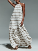Women's Casual Vacation Striped Halter-Neck Backless Maxi Dress ZMZ2774E1XT
