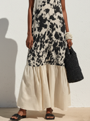 Women's Premium Vintage Cotton-Linen Printed Sleeveless Loose-Fit With Henley Collar Maxi Dress ZMZ2742E3ZYY