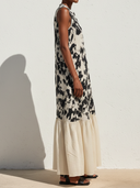 Women's Premium Vintage Cotton-Linen Printed Sleeveless Loose-Fit With Henley Collar Maxi Dress ZMZ2742E3ZYY