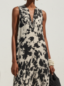Women's Premium Vintage Cotton-Linen Printed Sleeveless Loose-Fit With Henley Collar Maxi Dress ZMZ2742E3ZYY