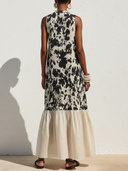 Women's Premium Vintage Cotton-Linen Printed Sleeveless Loose-Fit With Henley Collar Maxi Dress ZMZ2742E3ZYY