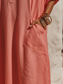 Women's Bohemian Resort Style Linen-Cotton Henley Neck Dolman Sleeve Maxi Kaftan Dress ZMZ2773E2YZH