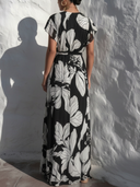 Women's Elegant Resort Style Rayon Butterfly Print Deep V-Neck Tie-Waist Dolman Sleeve Maxi Dress ZMZ2791E6YZH