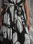 Women's Elegant Resort Style Rayon Butterfly Print Deep V-Neck Tie-Waist Dolman Sleeve Maxi Dress ZMZ2791E6YZH