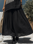 Women's Minimalist Style Linen-Cotton Patchwork Grid Print Sleeveless Top & Maxi Skirt Co-ord Set ZMZ2751E5YZH