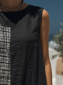 Women's Minimalist Style Linen-Cotton Patchwork Grid Print Sleeveless Top & Maxi Skirt Co-ord Set ZMZ2751E5YZH