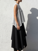 Women's Minimalist Resort Style Crochet Mesh Knit Sleeveless Cover-Up & Linen Asymmetric Midi Dress Two-Piece Set ZMZ2770E7YZH