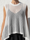 Women's Minimalist Resort Style Crochet Mesh Knit Sleeveless Cover-Up & Linen Asymmetric Midi Dress Two-Piece Set ZMZ2770E7YZH