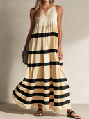 Women's Retro Casual Cotton Linen Striped Sleeveless Maxi Dress ZMZ2758E6ZJY