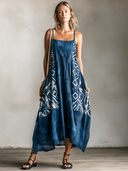 Women's Retro Casual Ethnic Geometric Print Square Neck Loose Sleeveless Midi Dress  ZMZ2750E5ZJY