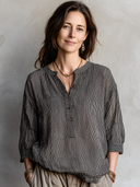 Women's Retro Casual Striped Three Quarter Sleeves Shirt  ZMZ2750E8ZJY