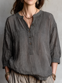 Women's Retro Casual Striped Three Quarter Sleeves Shirt  ZMZ2750E8ZJY