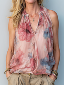 Women's Vintage Casual Chiffon Floral Sleeveless Shirt ZMZ2734E3ZJY