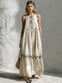 Women's Retro Casual Ethnic Geometric Print Round Neck Sleeveless Maxi Dress ZMZ2779E2ZJY